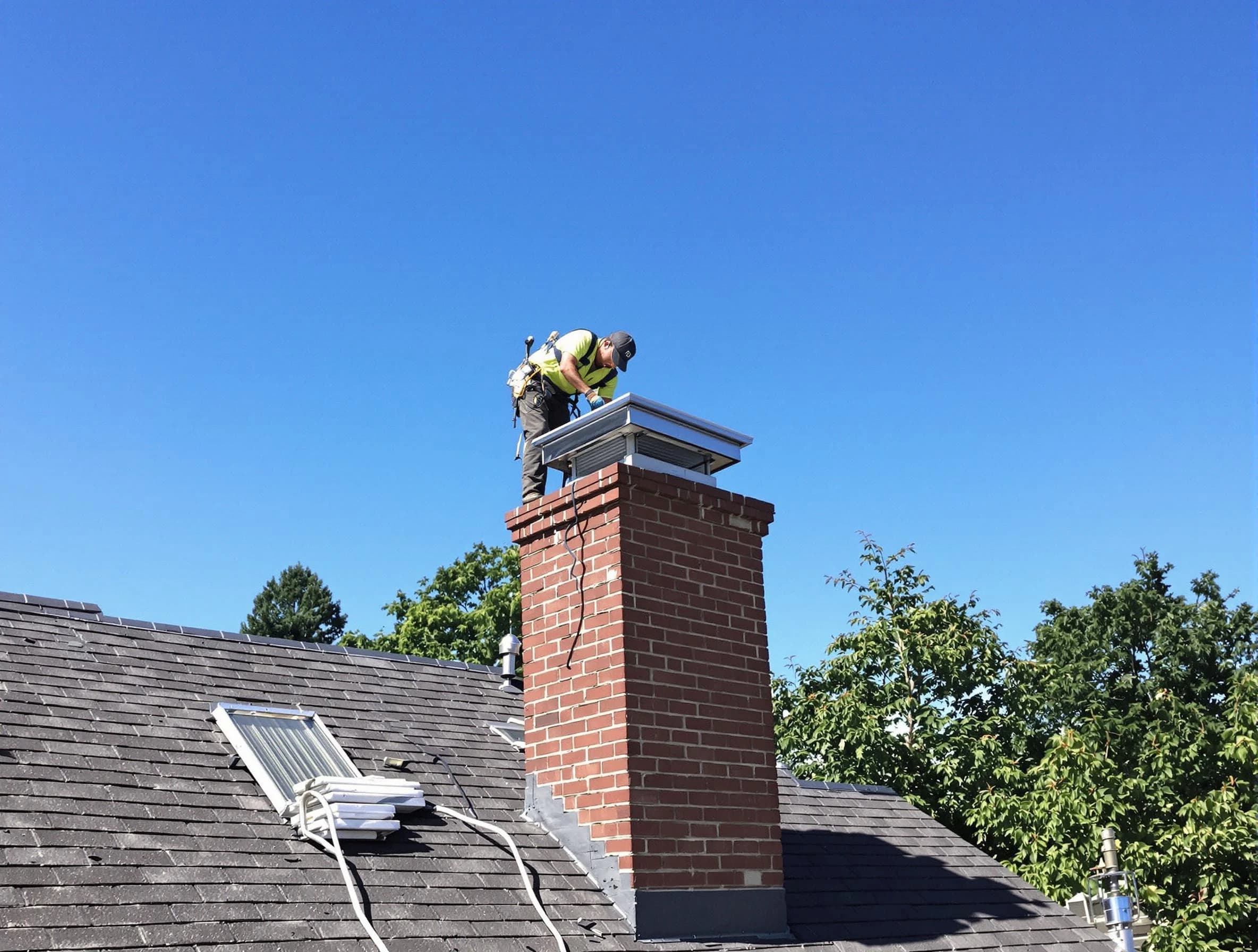 Evergreen Chimney Sweep technician measuring a chimney cap in Evergreen, CO