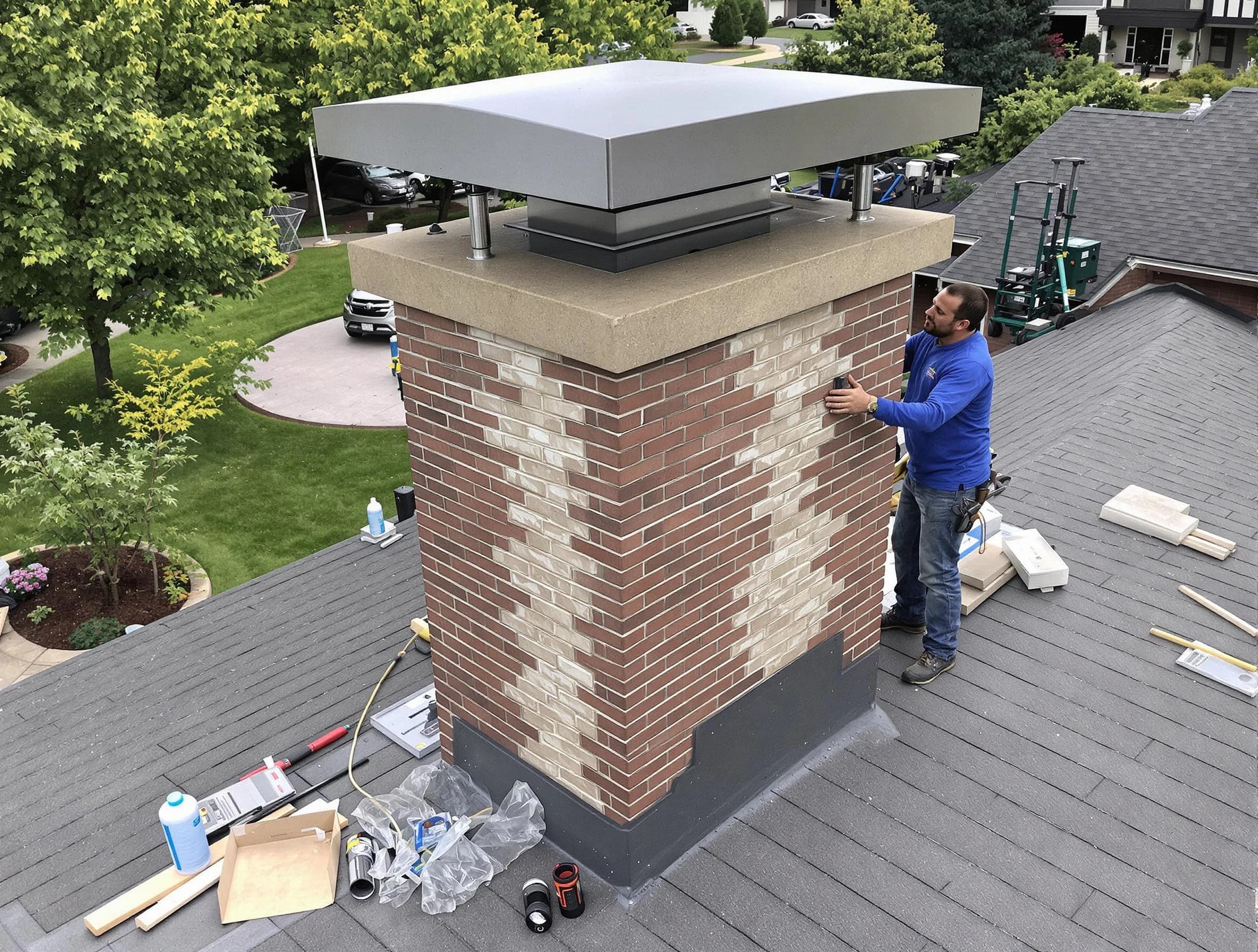 Evergreen Chimney Sweep team working on a custom chimney remodel in Evergreen, CO