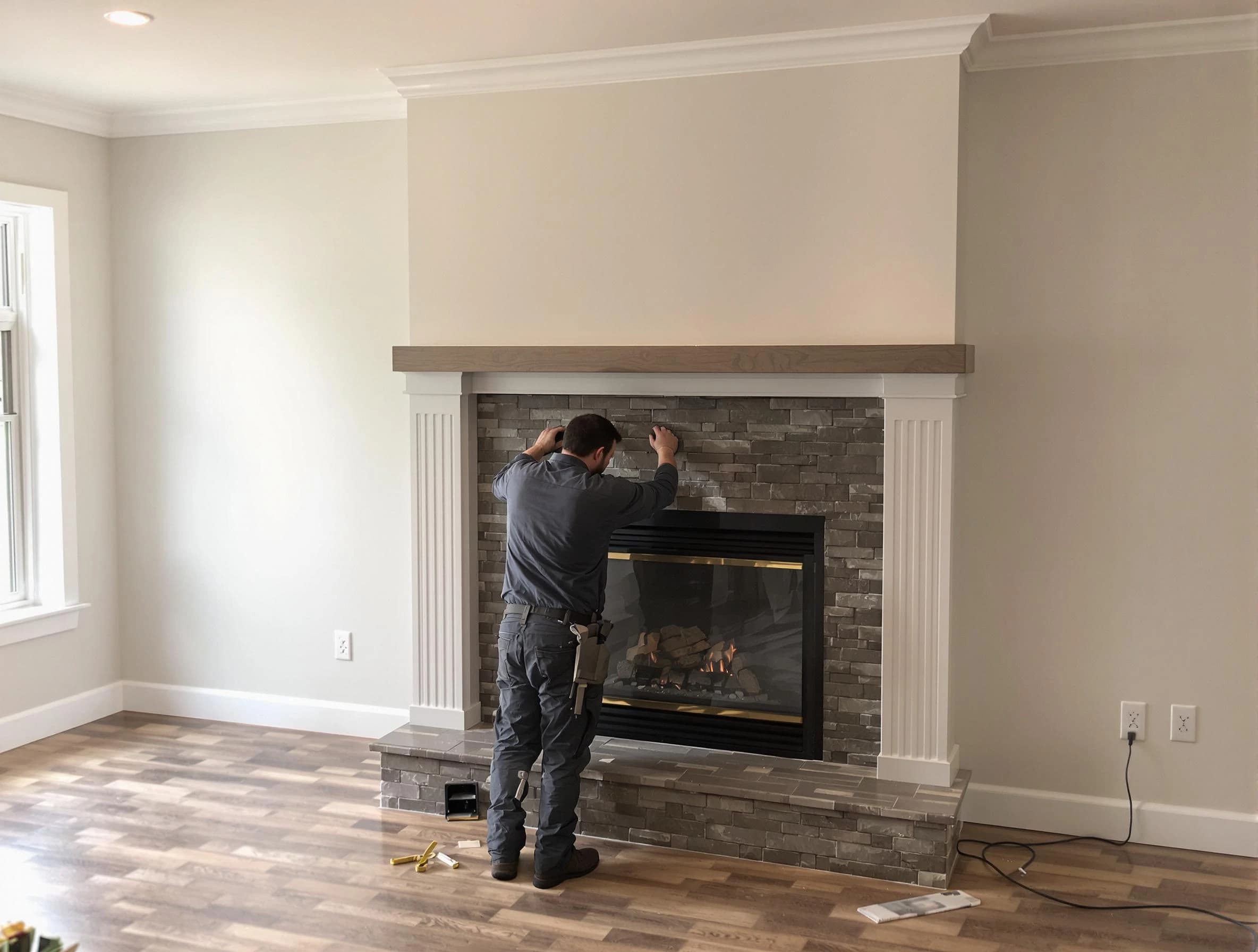 Evergreen Chimney Sweep finishing a custom fireplace install in Evergreen, CO