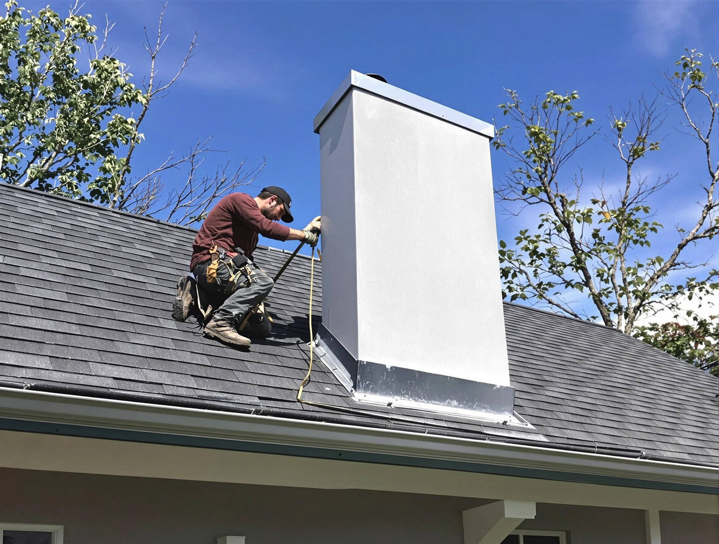Evergreen Chimney Sweep team member finishing chimney construction in Evergreen, CO